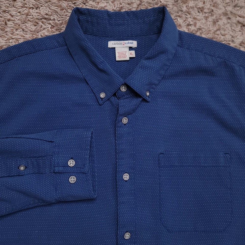 Carbon2Cobalt Blue Polka Dot Men Sz XL Oxford Long Sleeve‎ Button Up